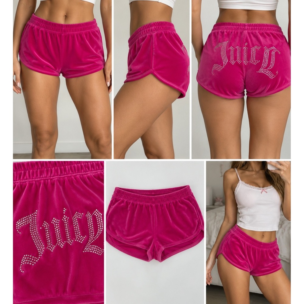Juicy Couture Velour Rhinestone Logo Sleep Shorts Pink Magenta 9621-47 Medium